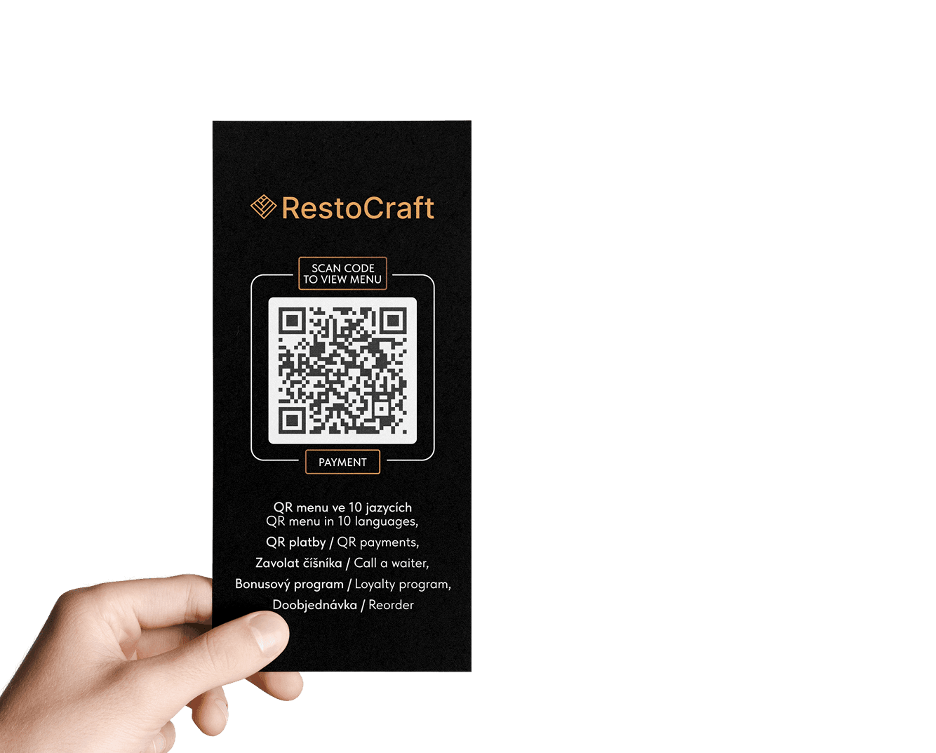 RestoCraft — QR-меню на стойке со сканом