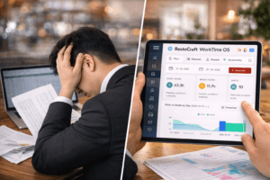 docházkový systém vs excel v restauraci – manažer řeší docházku zaměstnanců a digitální řešení WorkTime OS